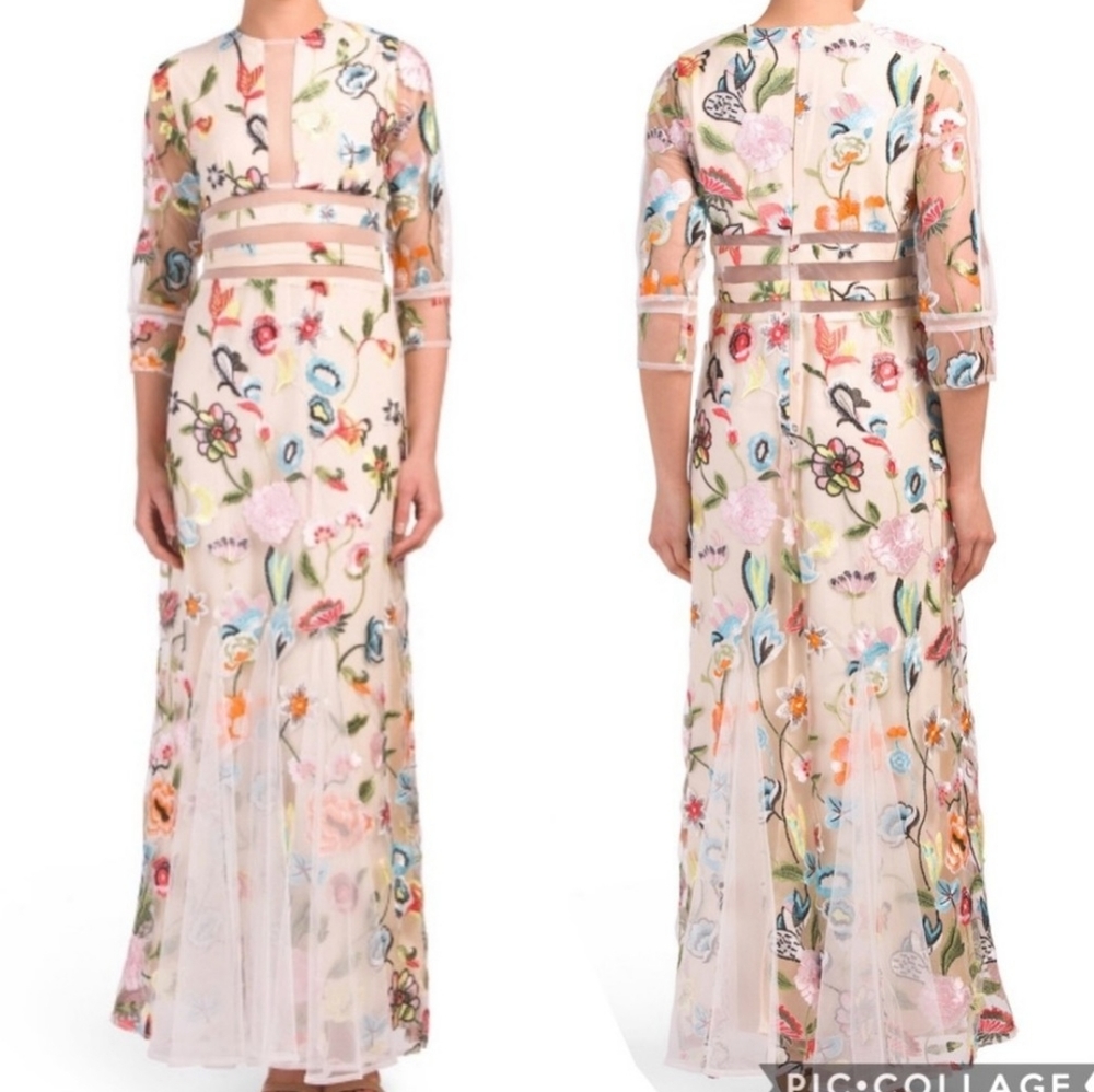 Vone Anthropologie FloralEmbroidered Gown Large